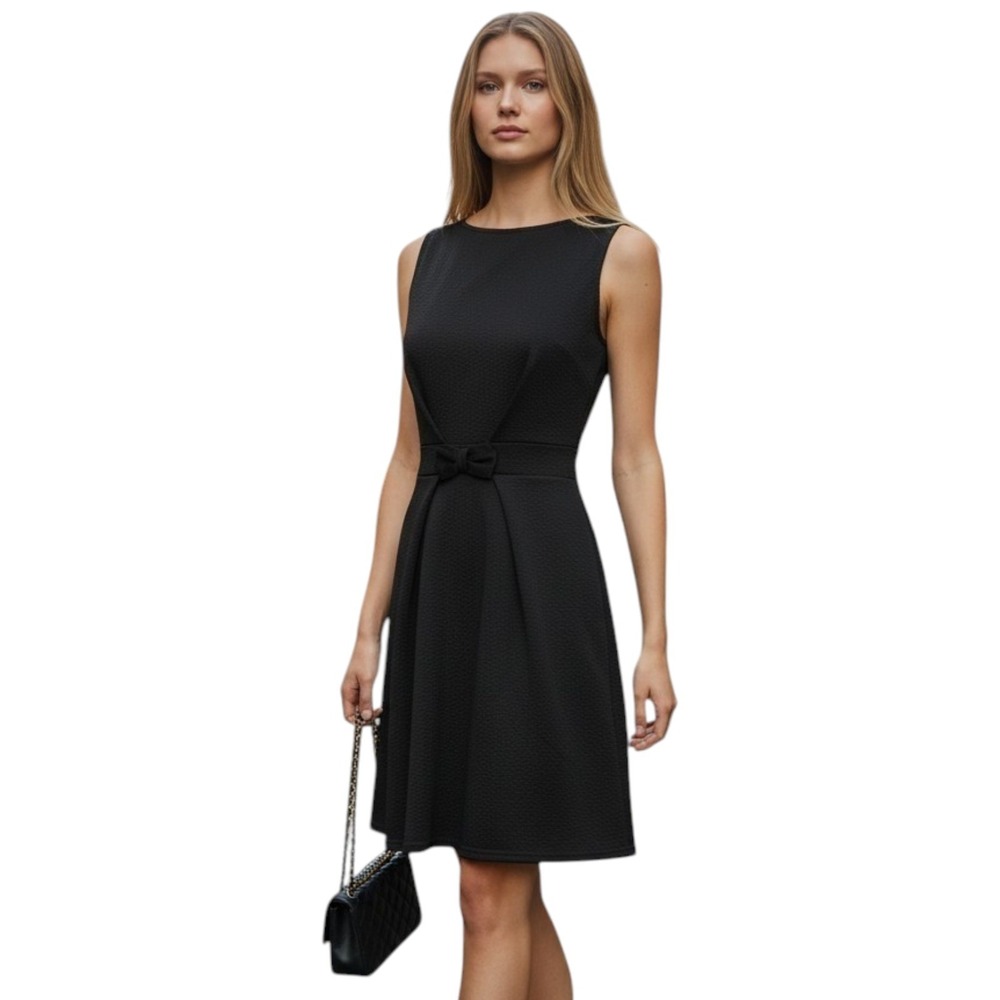 Naf Naf Little Black Dress Textured Sleeveless Bow Made in France Parisian Small